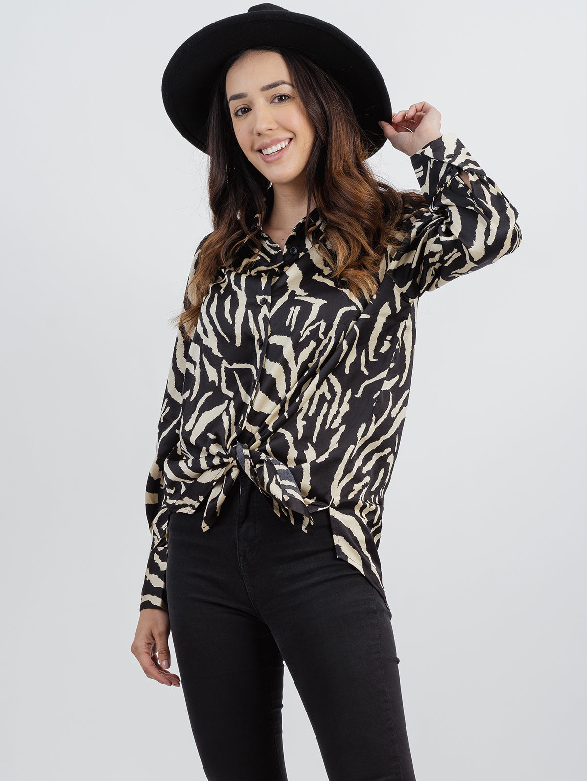 Women's Leopard Satin Fabric Zebra Print Shirt - Cowgirl Wear