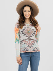 Women's Mineral Wash “Aztec” Graphic Long Sleeve Tee - Cowgirl Wear