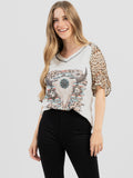 Women's Mineral Wash “Cow Skull” Graphic Short Sleeve Tee