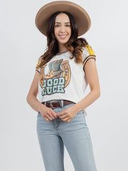 Delila Women Mineral Wash “Good Luck” Graphic Short Sleeve Tee - Cowgirl Wear
