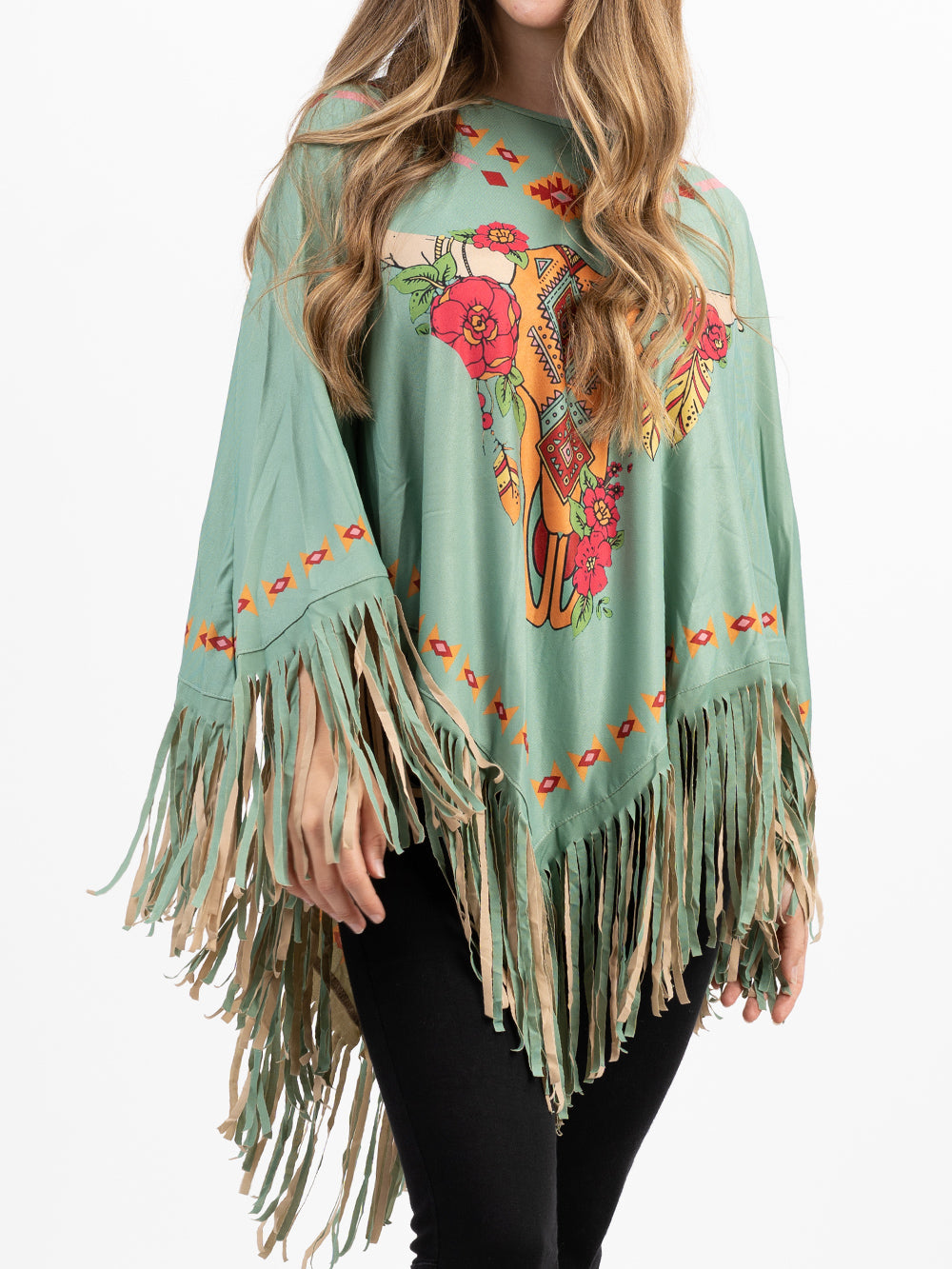 Montana West Steer Skull Collection Poncho - Cowgirl Wear