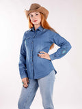 Montana West Embroidered Aztec Long Sleeve Chambray Shirt