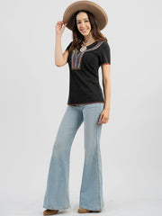 Women's Contrast Stitched Studded Short Sleeve Tee - Cowgirl Wear