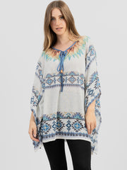 Women's Mineral Wash Aztec Feather Graphic Drop-shoulder Relaxed ¾ Sleeve Tee - Cowgirl Wear