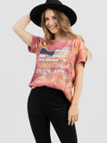 Women's Tie-Dye Hand Stitched Studded Flag Short Sleeve Tee