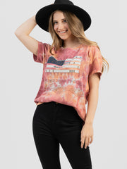 Women's Tie-Dye Hand Stitched Studded Flag Short Sleeve Tee - Cowgirl Wear