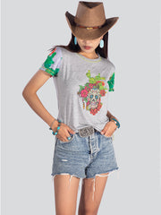 Women's Sugar Skull Short Sleeve Shirt - Cowgirl Wear