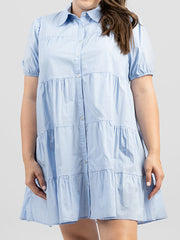 Women Poplin Short Sleeve Layered Shirt Dress - Cowgirl Wear