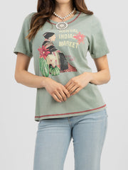 Women's Mineral Wash "Annual Indian Market" Graphic Short Sleeve Tee - Cowgirl Wear