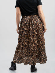 Plus Size Women Leopard Print Satin Frill Midi Skirt - Cowgirl Wear