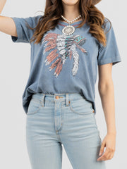 Women's Mineral Wash Tribe Graphic Short Sleeve Tee - Cowgirl Wear