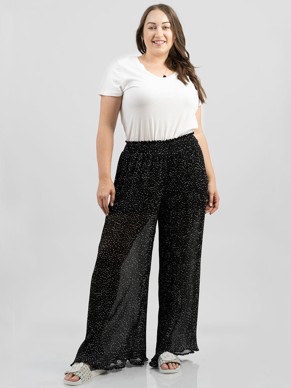 Plus Size Women Wide Leg Pliss Trousers - Cowgirl Wear
