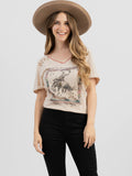Women's Mineral Wash Studded “Rodeo Horse” Graphic Short Sleeve Tee