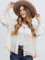 American Bling Women's Lace With Fringe Tie Neck Top - Cowgirl Wear