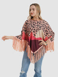 Montana West Pink Desert Sunset Print Fringe Poncho - Cowgirl Wear
