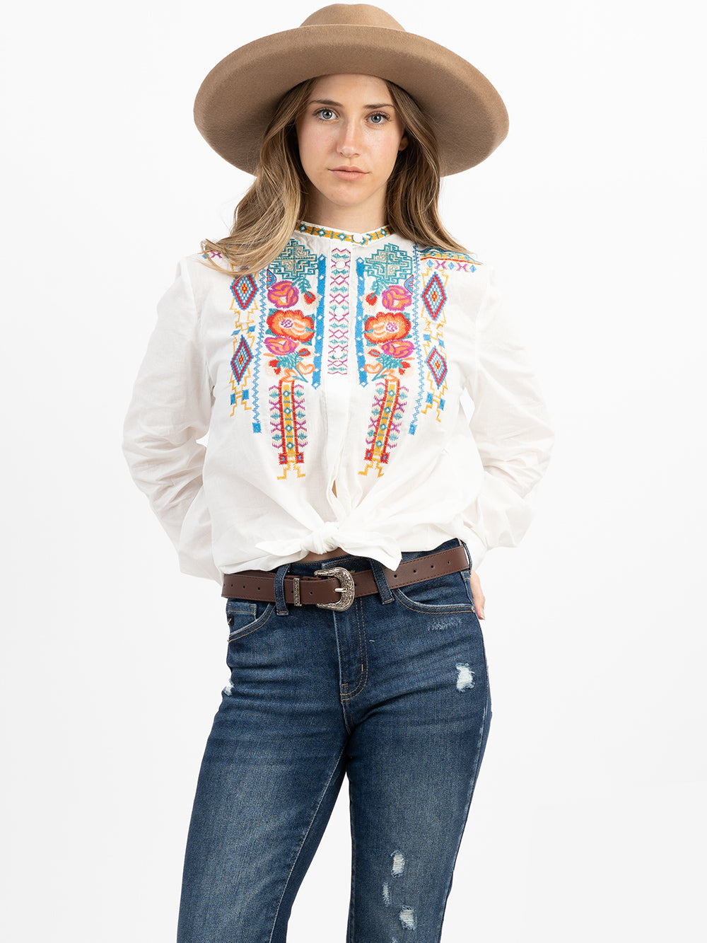 Women's Aztec&Floral Embroidered Long Sleeve Shirt - Cowgirl Wear