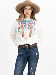 Women's Aztec&Floral Embroidered Long Sleeve Shirt - Cowgirl Wear