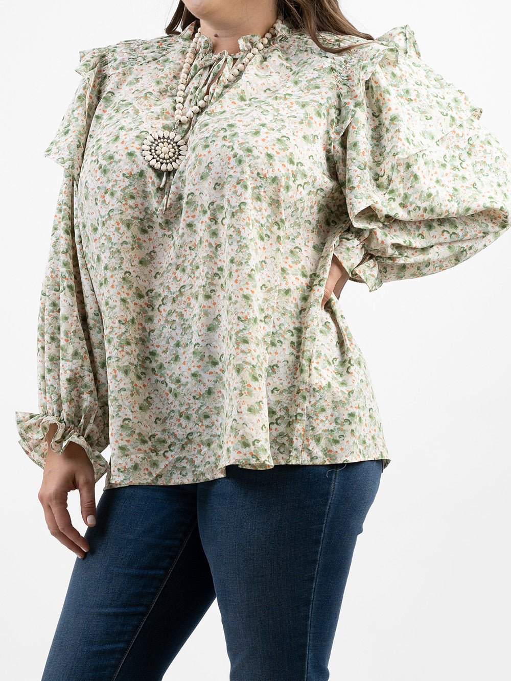 Plus Size Women Floral Print Tie Shirred Blouse - Cowgirl Wear