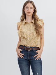 American Bling Women’s Shirred Floral Button Sleeveless Top - Cowgirl Wear