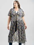 Plus Size Women Floral Print Button Kimono - Cowgirl Wear