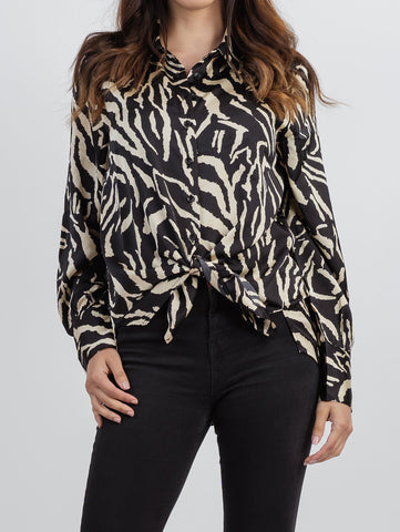 Women's Leopard Satin Fabric Zebra Print Shirt - Cowgirl Wear