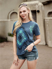 Women's Mineral Wash Aztec Collection Short Sleeve Relaxed Fit Tee - Cowgirl Wear
