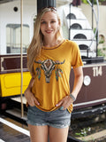 Women's Mineral Wash Retro Bull Head Short Sleeve Relaxed Fit Tee