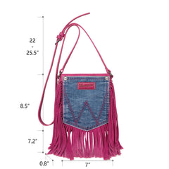 Wrangler Leather Fringe Jean Denim Pocket Crossbody - Cowgirl Wear