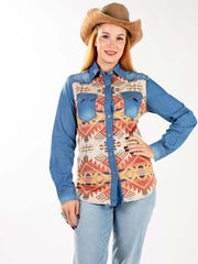 Montana West Southwestern Long Sleeve Chambray Shirt - Cowgirl Wear