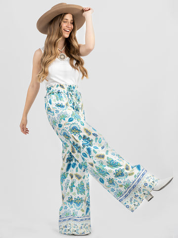 Women Floral Print Ruffle Waist Trousers - Cowgirl Wear