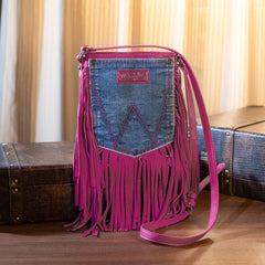 Wrangler Leather Fringe Jean Denim Pocket Crossbody - Cowgirl Wear