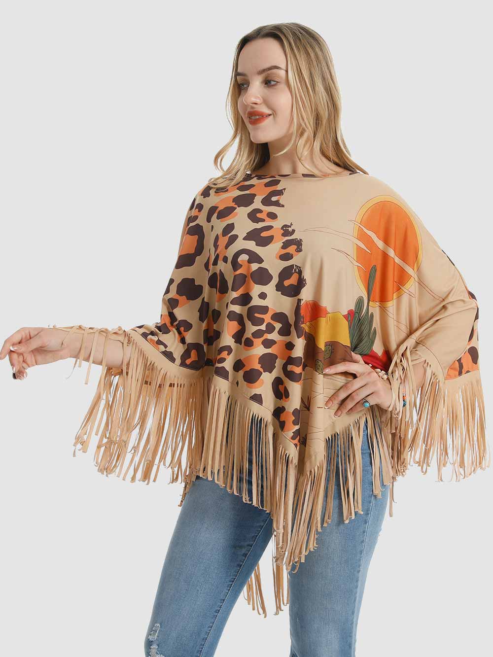 Montana West Leopard Desert Fringe Poncho - Cowgirl Wear