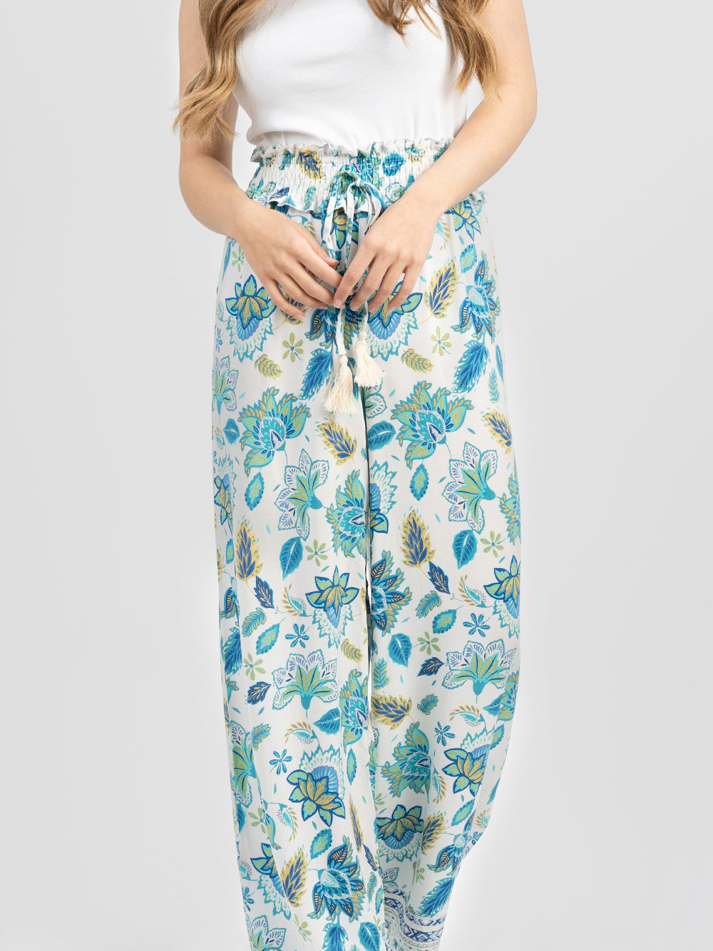 Women Floral Print Ruffle Waist Trousers - Cowgirl Wear
