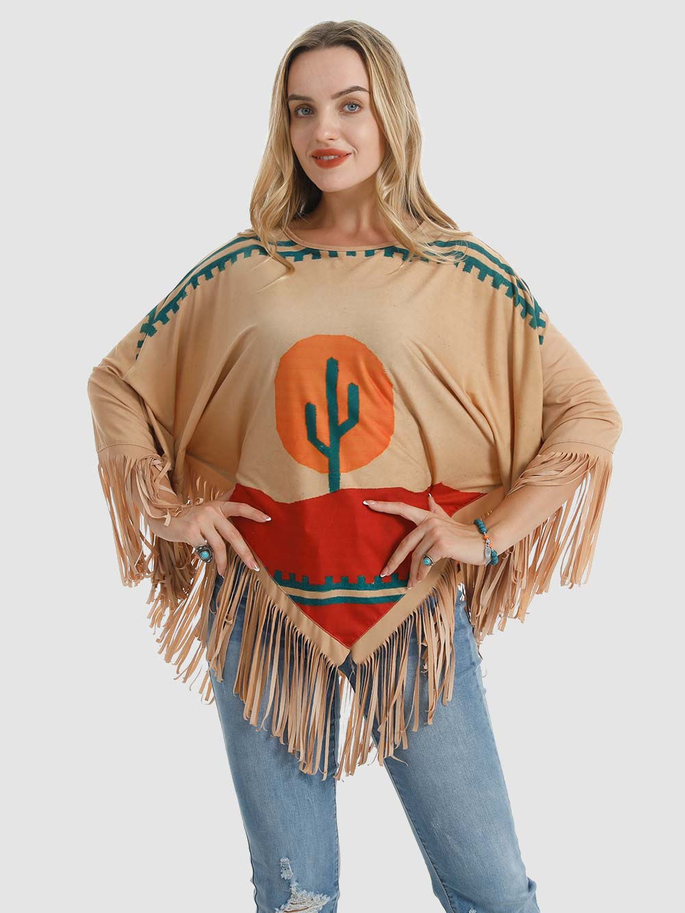 Montana West Cactus Fringe Poncho - Cowgirl Wear