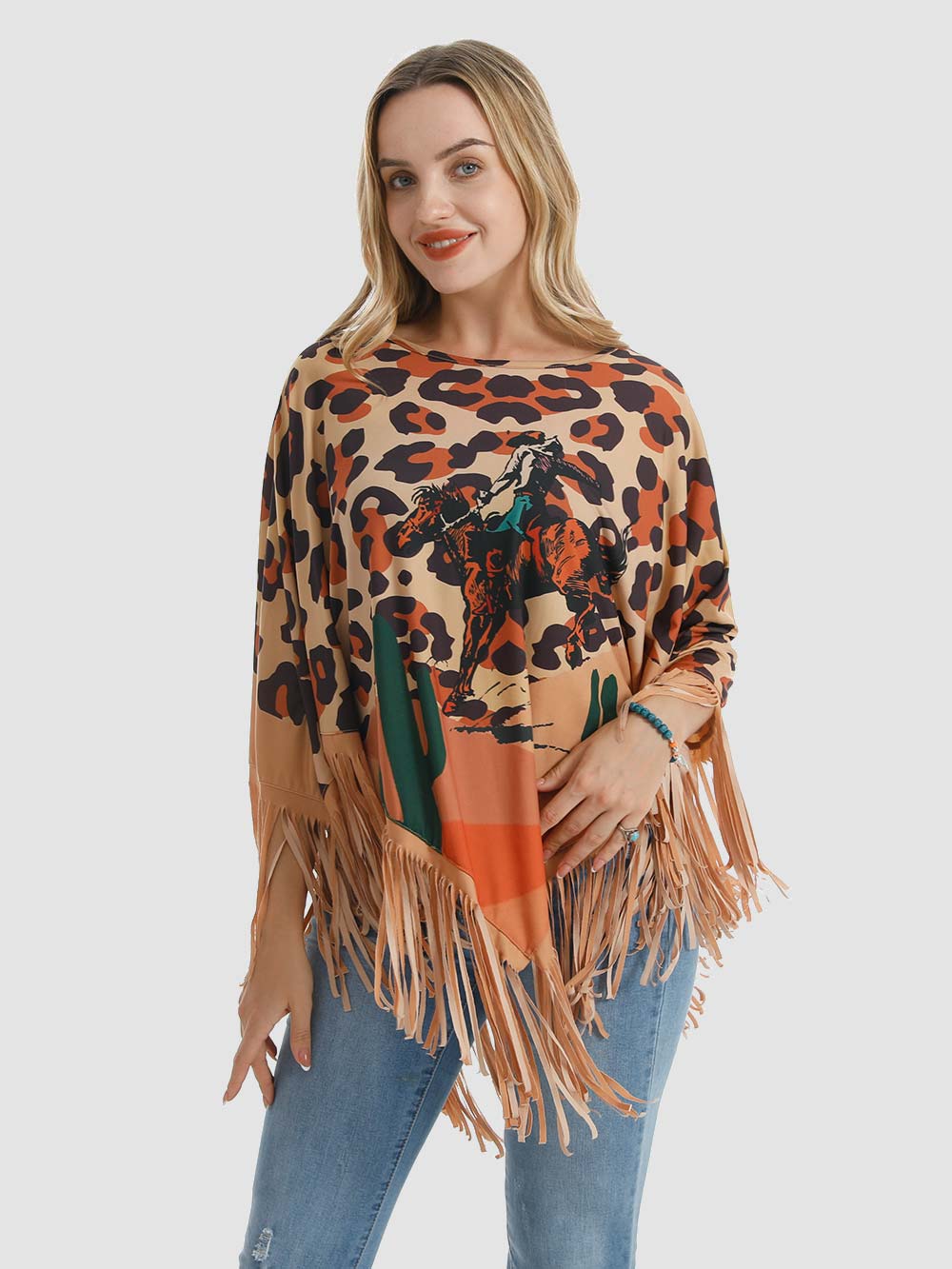 Montana West Leopard Rodeo Graphic Collection Poncho - Cowgirl Wear
