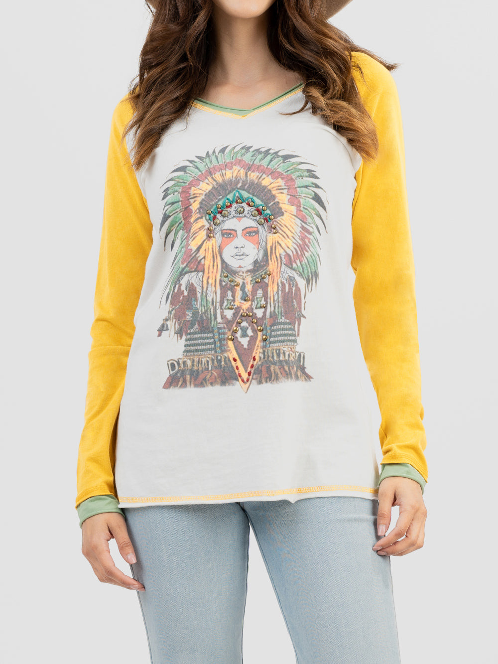 Women's Tribal Queen Studded Graphic Long Sleeve Tee - Cowgirl Wear