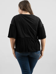 Plus Size Women Jersey Contrast Crepe Viscose Top - Cowgirl Wear