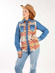 Montana West Southwestern Long Sleeve Chambray Shirt - Cowgirl Wear