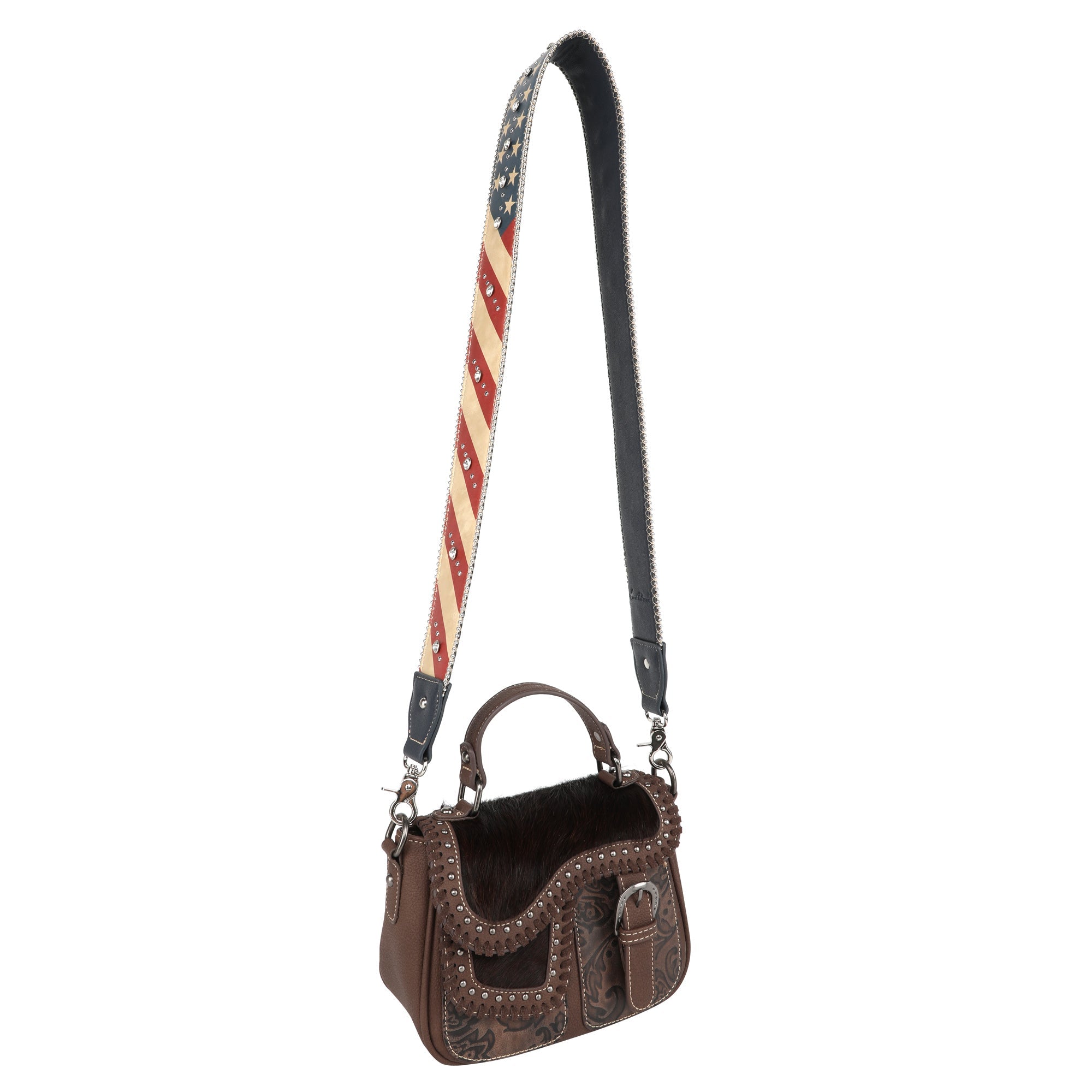 Montana West Western Guitar Style Vintage American Flag Color Crossbody Strap - Cowgirl Wear