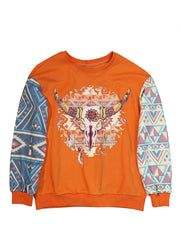 American Bling Women Vintage Bull Skull Aztec Style Sweatshirt - Cowgirl Wear