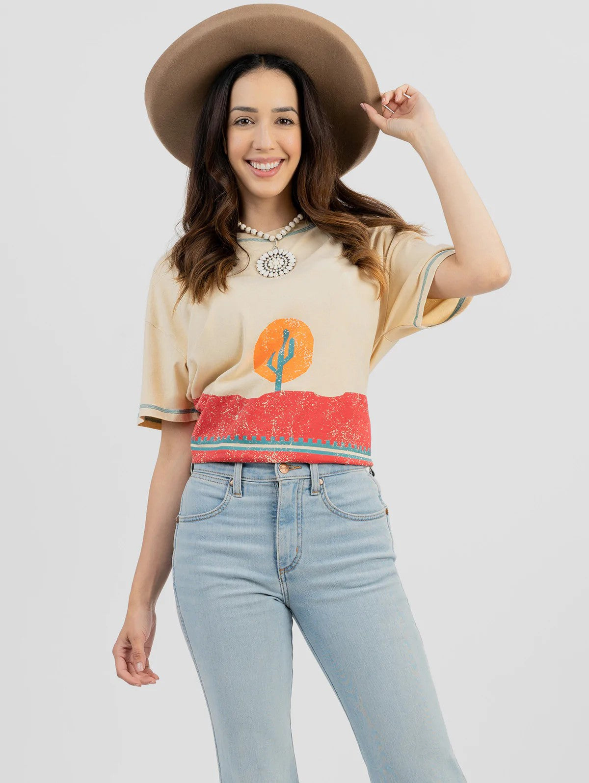 Women's Mineral Wash Cactus Graphic Short Sleeve Relaxed Fit Tee - Cowgirl Wear