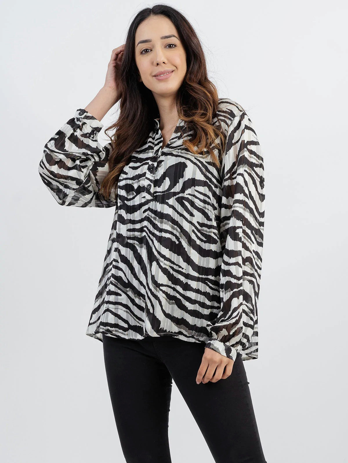 Women's Zebra Long Sleeve Shirt - Cowgirl Wear