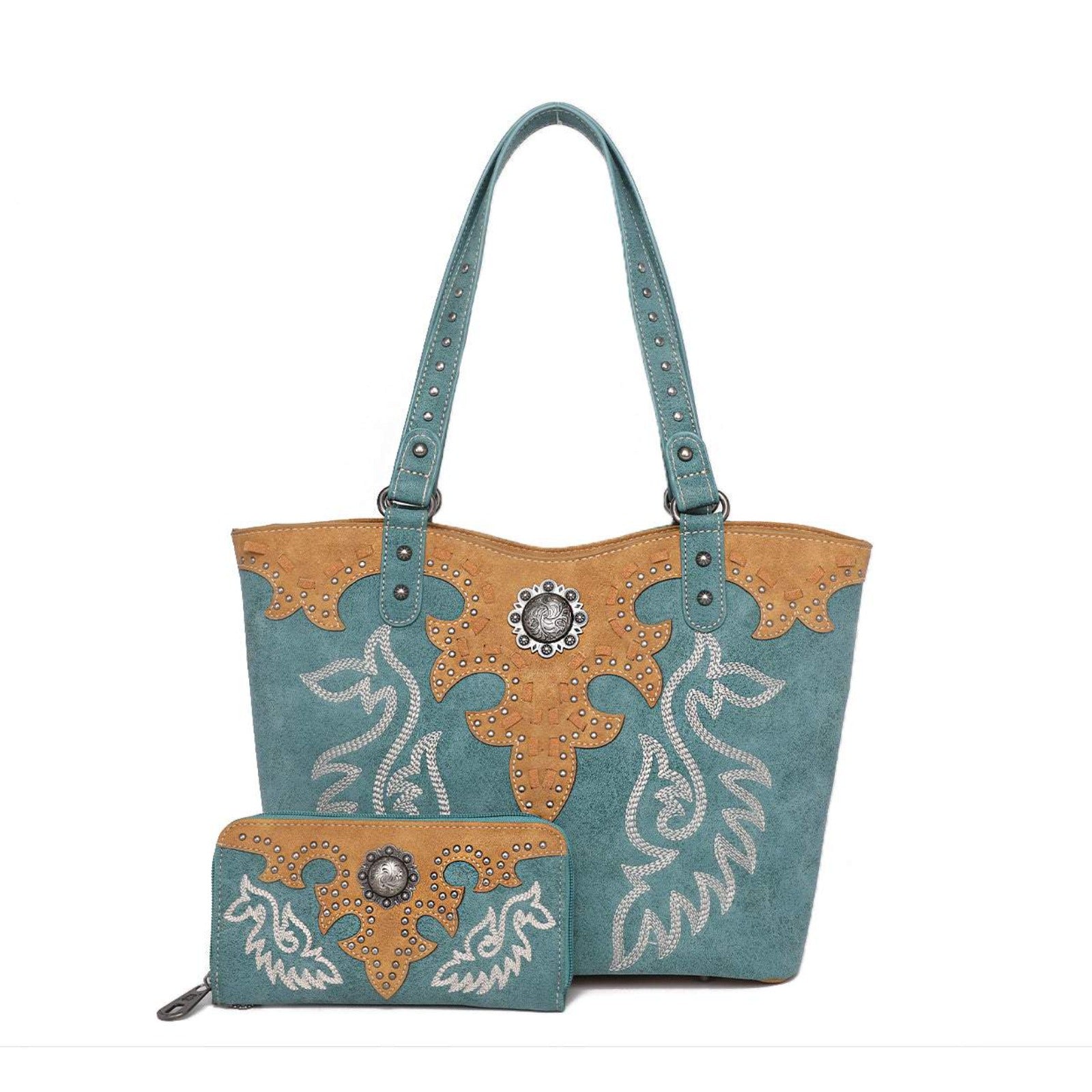 American Bling Embroidered Collections Concealed Carry Tote with Zippered-Around Long Wallet - Cowgirl Wear