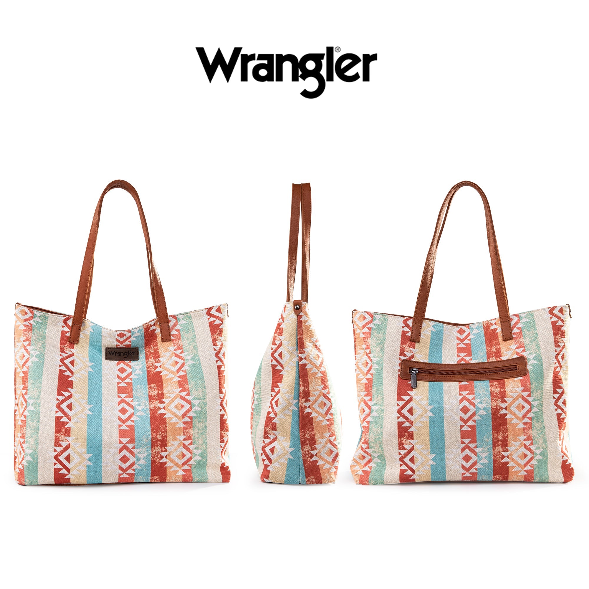 Wrangler Aztec Pattern Dual Sided Print Canvas Tote Bag - Brown - Cowgirl Wear