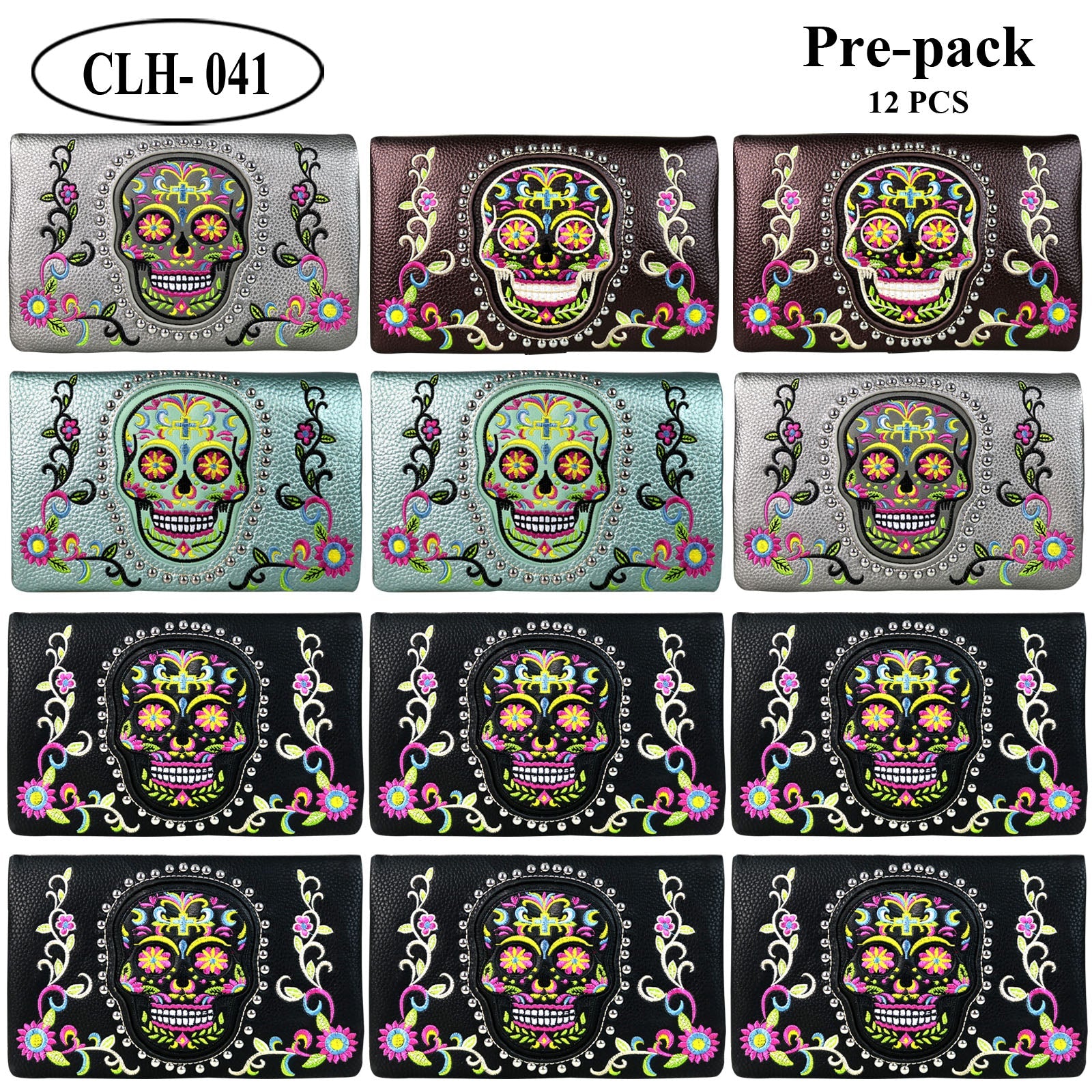 American Bling Sugar Skull Clutch Pre-Pack Assorted Color (12PCS) - Cowgirl Wear