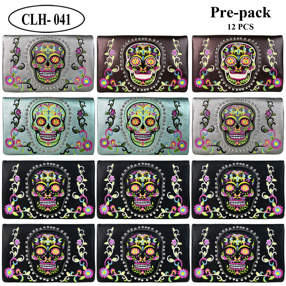 American Bling Sugar Skull Clutch Pre-Pack Assorted Color (12PCS) - Cowgirl Wear