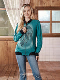 Women Mineral Wash Color Spray Horse Graphic Coat