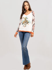 Women's Mineral Wash “Rodeo Horse” Graphic Long Sleeve Shirt - Cowgirl Wear