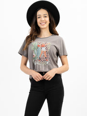 Women‘s Mineral Wash "Cowgirl Life" Cactus Graphic Short Sleeve Tee - Cowgirl Wear