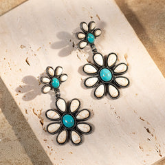 Rustic Couture's  Bohemian Natural Stone Floral Drop Earrings - Cowgirl Wear
